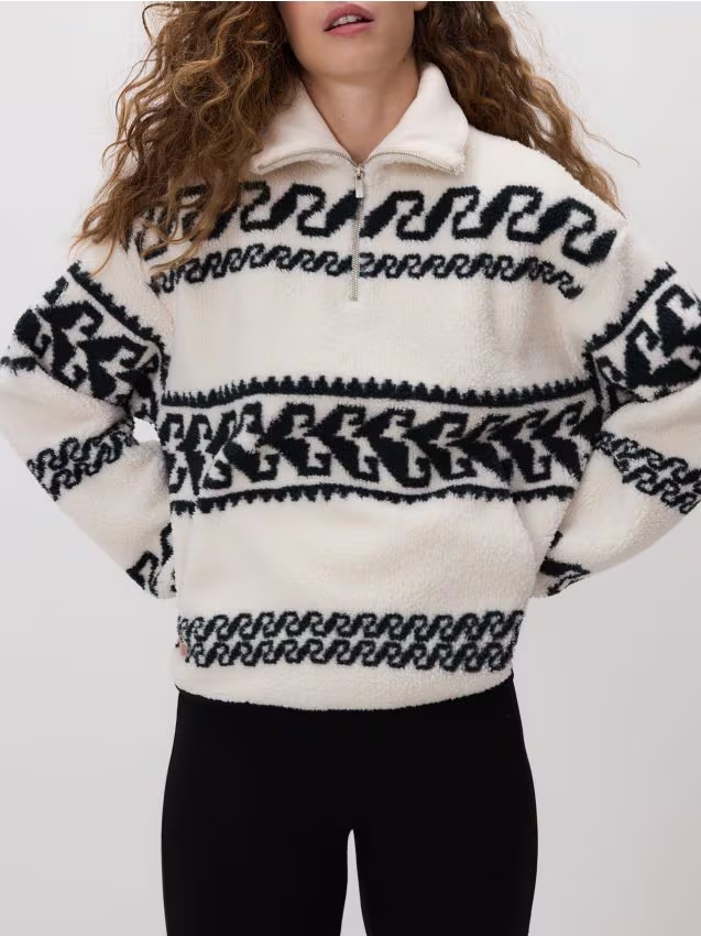 Reserved - Bluza sherpa ze stójką - złamana biel