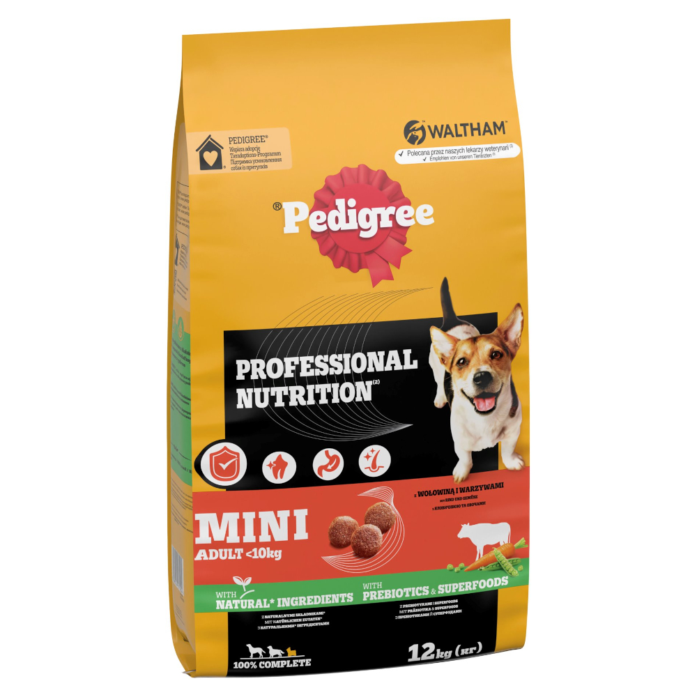 Pedigree Professional Nutrition Mini Adult,  z wołowiną i warzywami - 12 kg