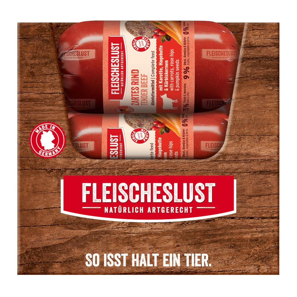 Fleischeslust Classic, 15 x 200 g - Delikatna wołowina z owocami dzikiej róży, marchewką i pestkami dyni