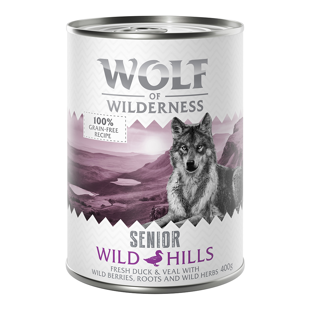 Wolf of Wilderness Senior, 6 x 400 g - Wild Hills, kaczka i cielęcina