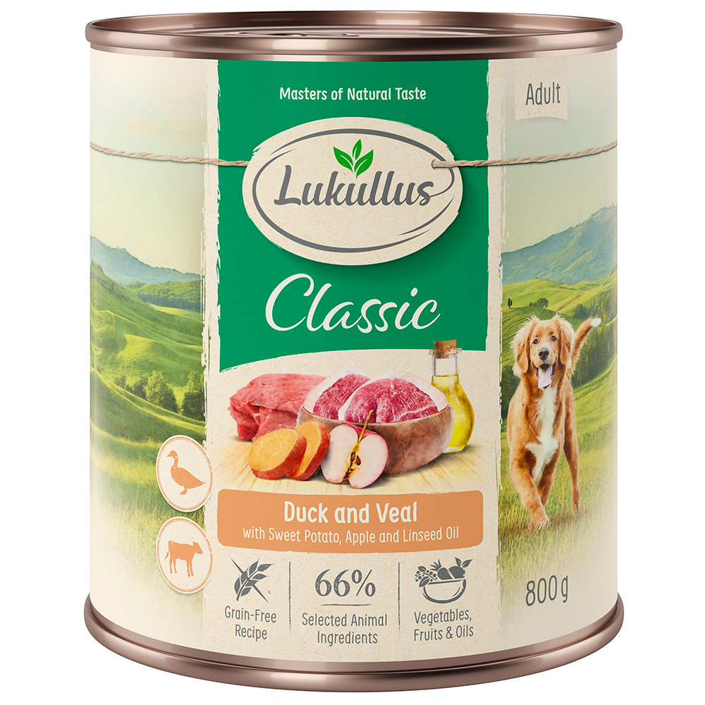 Lukullus Naturkost Adult, 6 x 800 g  - Kaczka i cielęcina (bez zbóż)