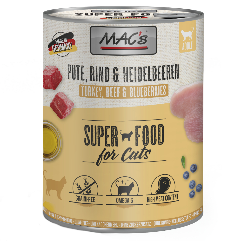 MAC´s Cat karma  dla kota, 6 x 800 g - Indyk, wołowina i jagoda