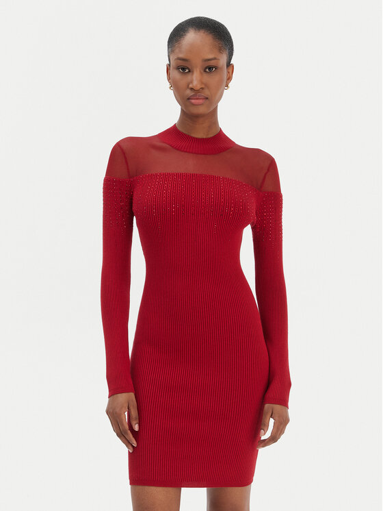Guess Sukienka dzianinowa W6RK98 Z2YJ2 Czerwony Slim Fit