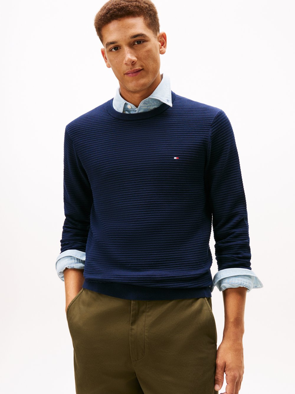 Tommy Hilfiger Męski sweter z dzianiny Mężczyźni Bawełna niebieski, S