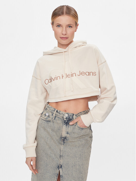 Calvin Klein Jeans Bluza Hero Monologo Short Hoodie J20J222540 Écru Regular Fit