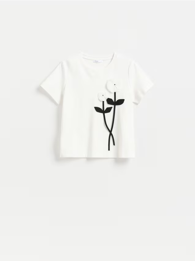 Reserved - T-shirt z ozdobną aplikacją - biały