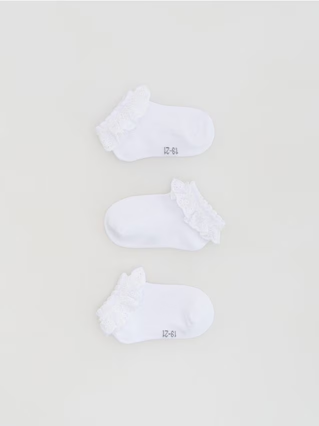 Reserved - Bawełniane skarpetki z falbanką 3 pack - biały