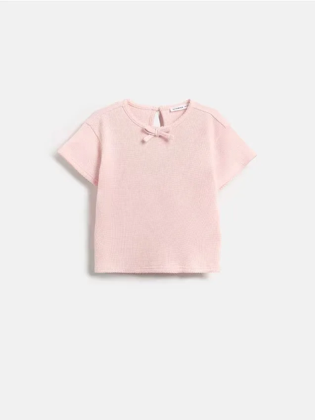Reserved - T-shirt z kokardką - pastelowy róż miniaturka