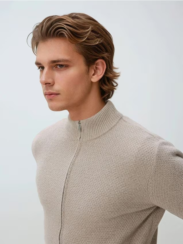Reserved - Rozpinany sweter ze stójką - beżowy