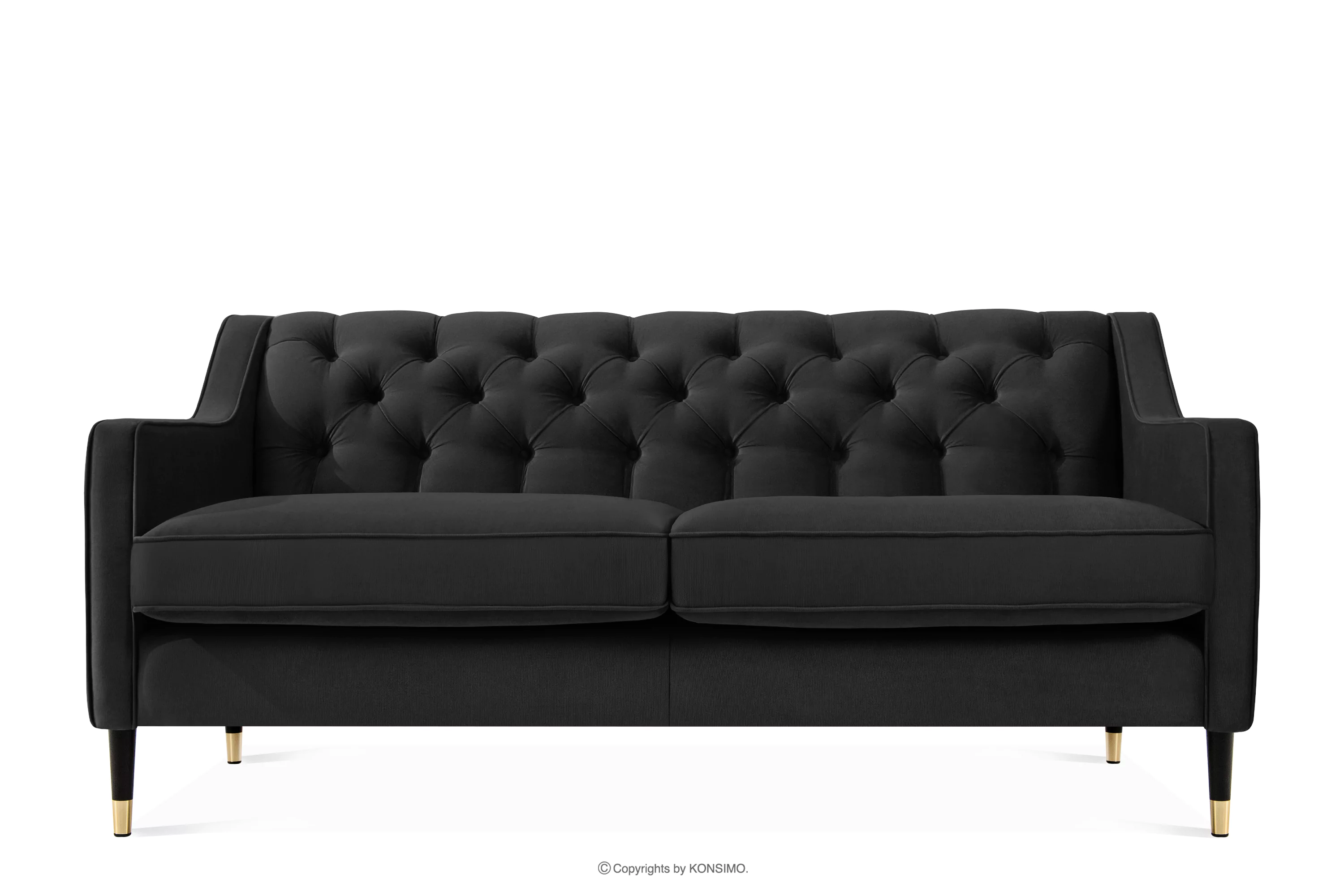 Elegancka sofa dwuosobowa z pikowaniem w tkaninie welur czarny NOMUS