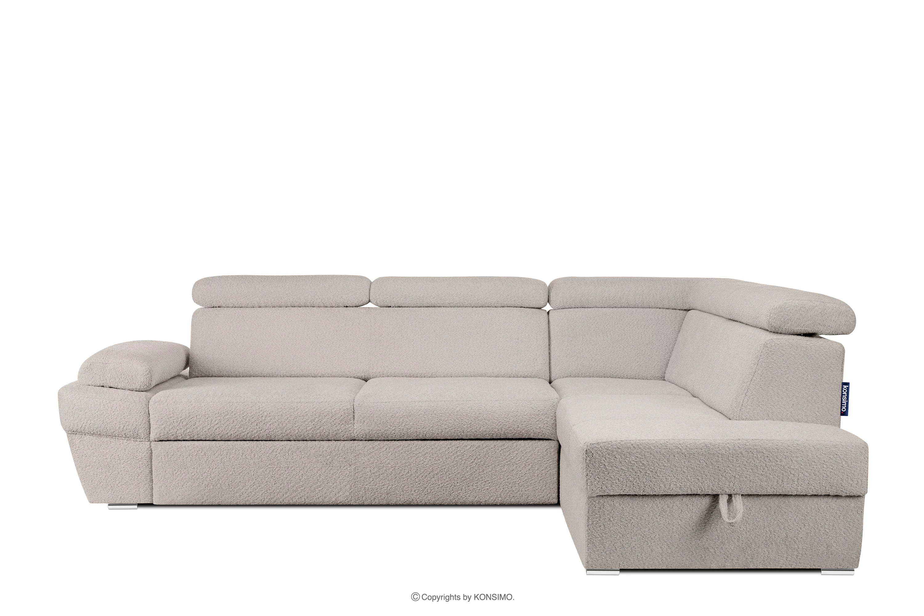 Rozkładany narożnik baranek z pojemnikiem na pościel jasny beżowy prawy RATLO