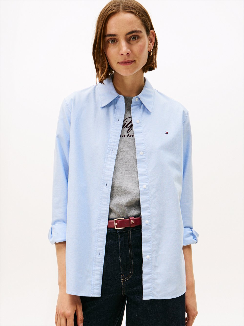 Tommy Hilfiger Damska bluzka koszulowa Oxford Kobiety Bawełna niebieski, 42