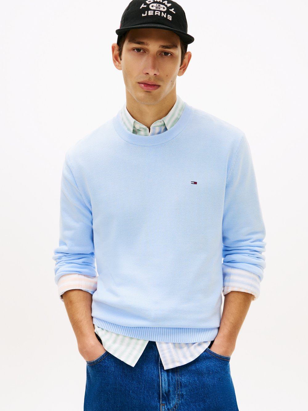 Tommy Jeans Męski sweter z dzianiny Mężczyźni Bawełna (100%) niebieski, S