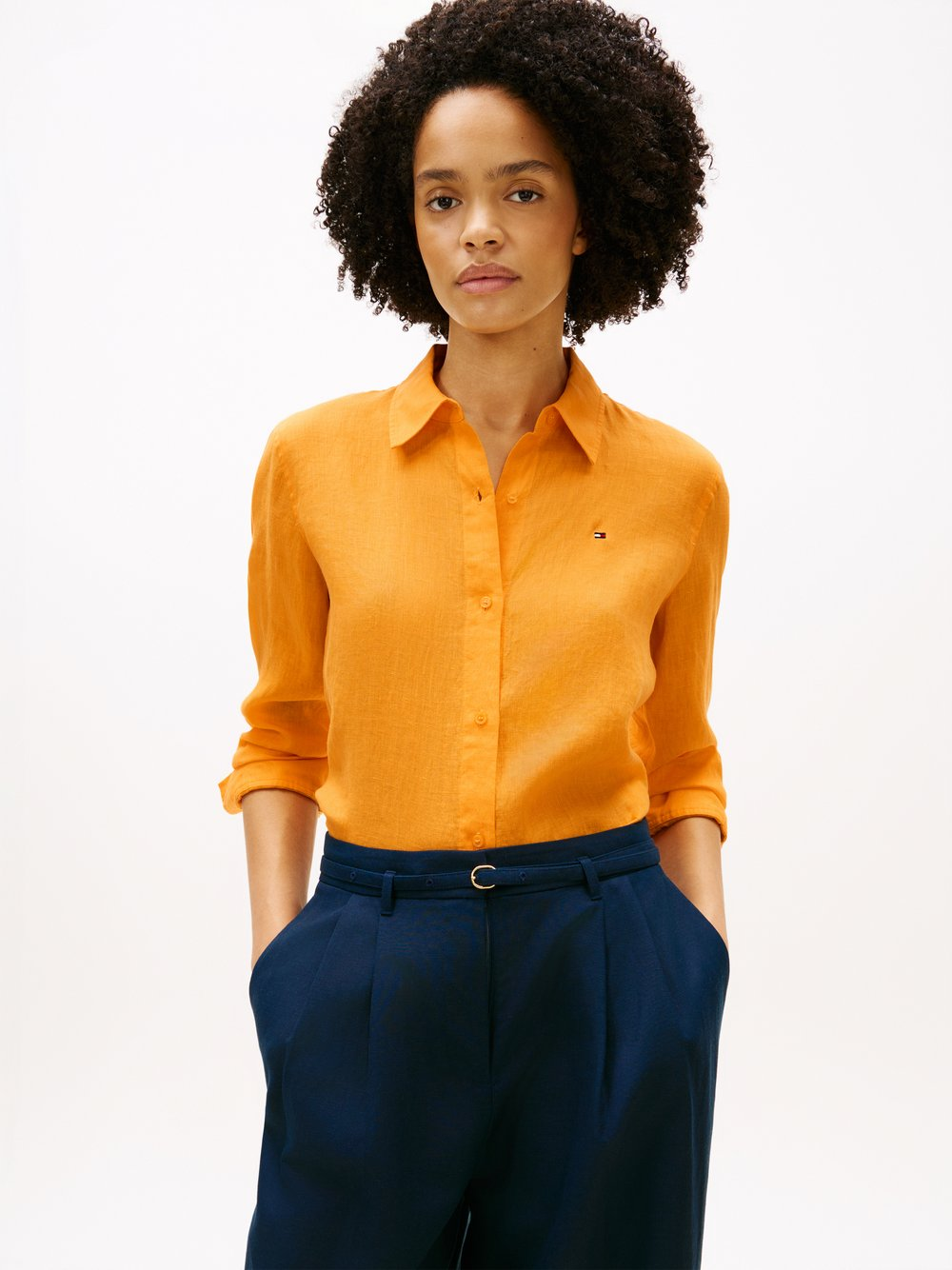 Tommy Hilfiger Damska lniana bluzka koszulowa Kobiety len (100%) pomarańczowy, 36