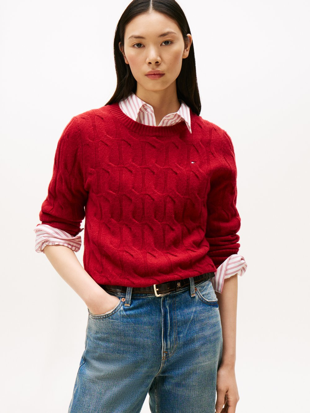 Tommy Hilfiger Sweter damski z dzianiny Kobiety Wełna czerwony, S