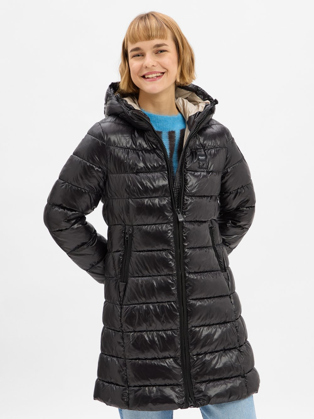 Blauer Pikowany płaszcz damski Kobiety czarny, XS