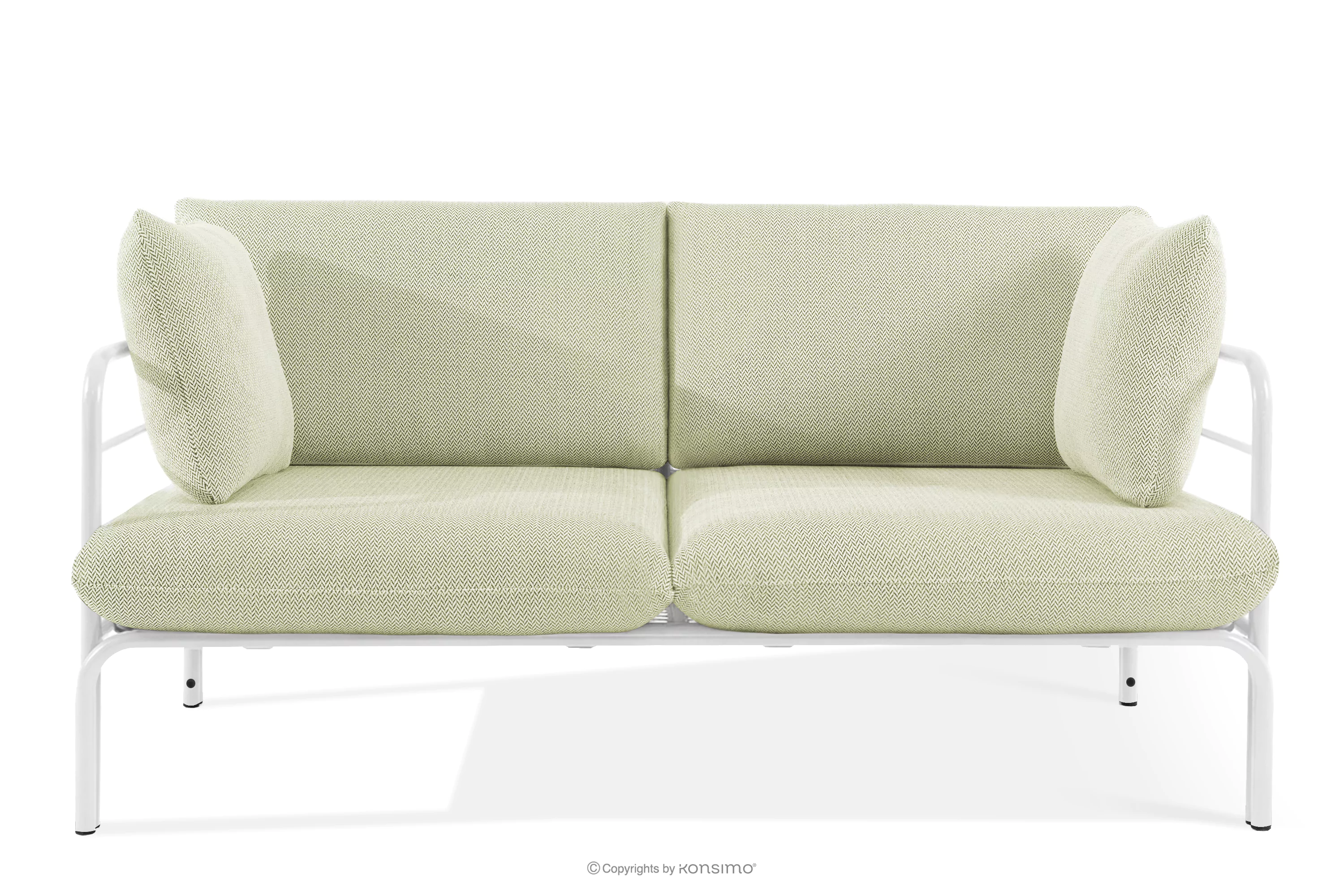 Loftowa sofa ogrodowa 2 na metalowych nogach biały/jasny zielony/biały RAMBE