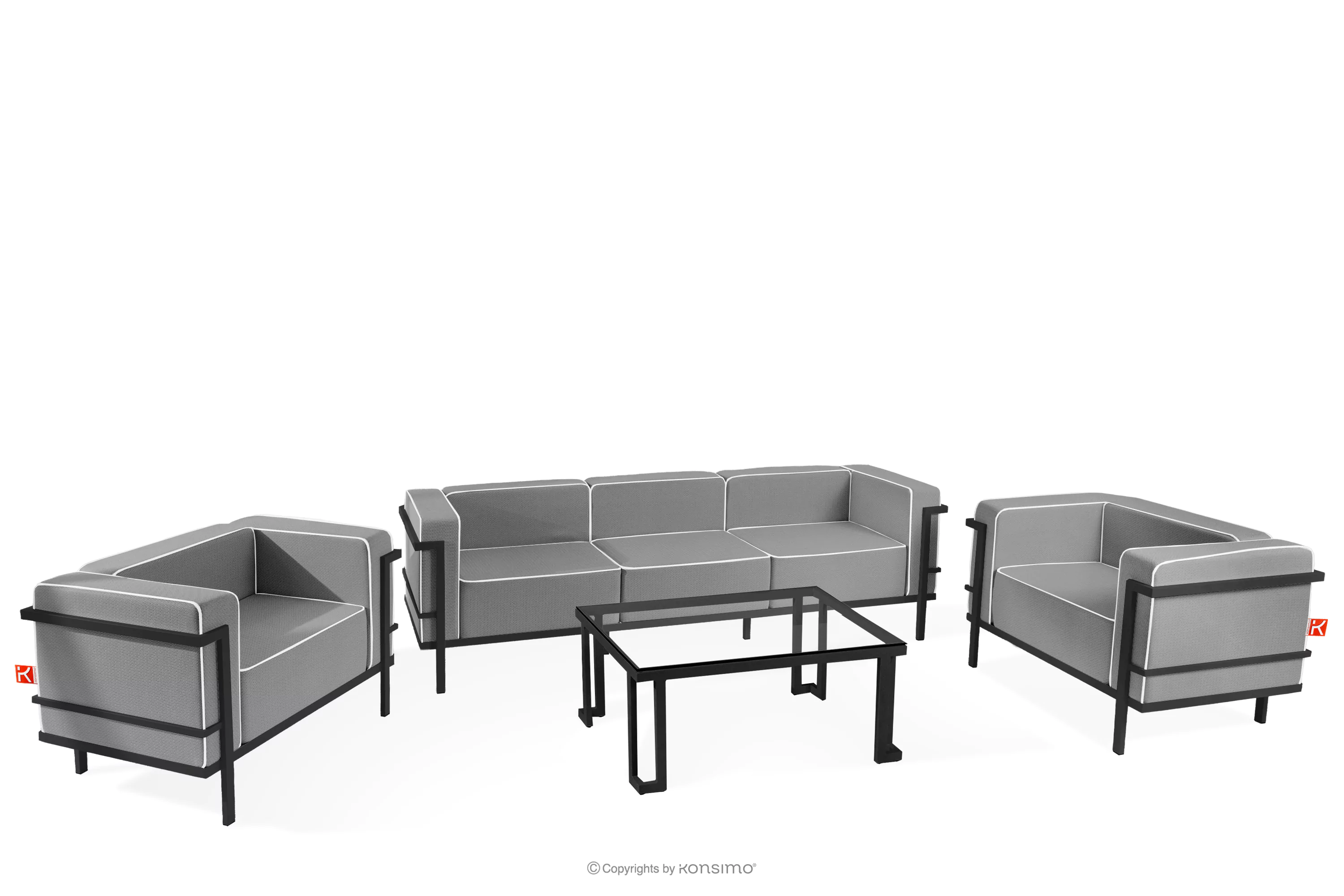 Zestaw mebli ogrodowych 2x fotel, sofa trzyosobowa, stolik ciemny szary/czarny/biały TRIGLO