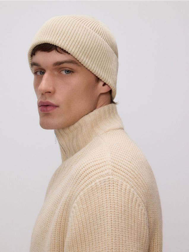 Reserved - Bawełniana czapka beanie - kremowy miniaturka