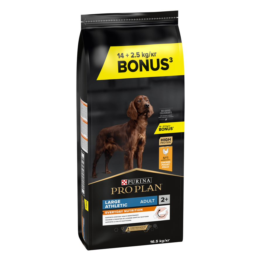 14 + 2,5 kg gratis! PURINA PRO PLAN, karma sucha, 16,5 kg - Large Athletic Adult Everyday Nutrition, kurczak i ryż, 14 kg + 2,5 kg