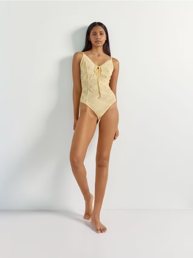 Reserved - Koronkowe body - jasnożółty