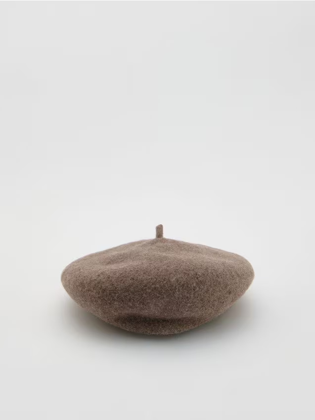 Reserved - Wełniany beret - brązowy