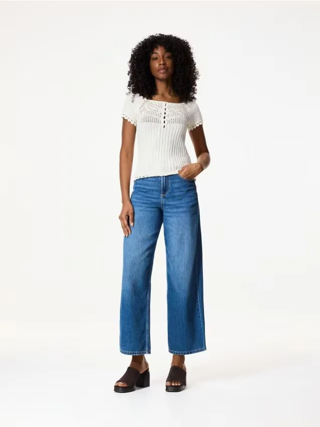 Reserved - Jeansy wide leg comfort - niebieski