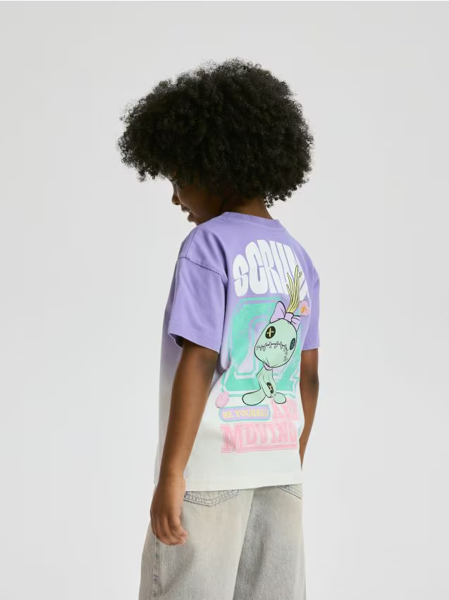 Reserved - Bawełniany t-shirt Lilo i Stitch - lawendowy