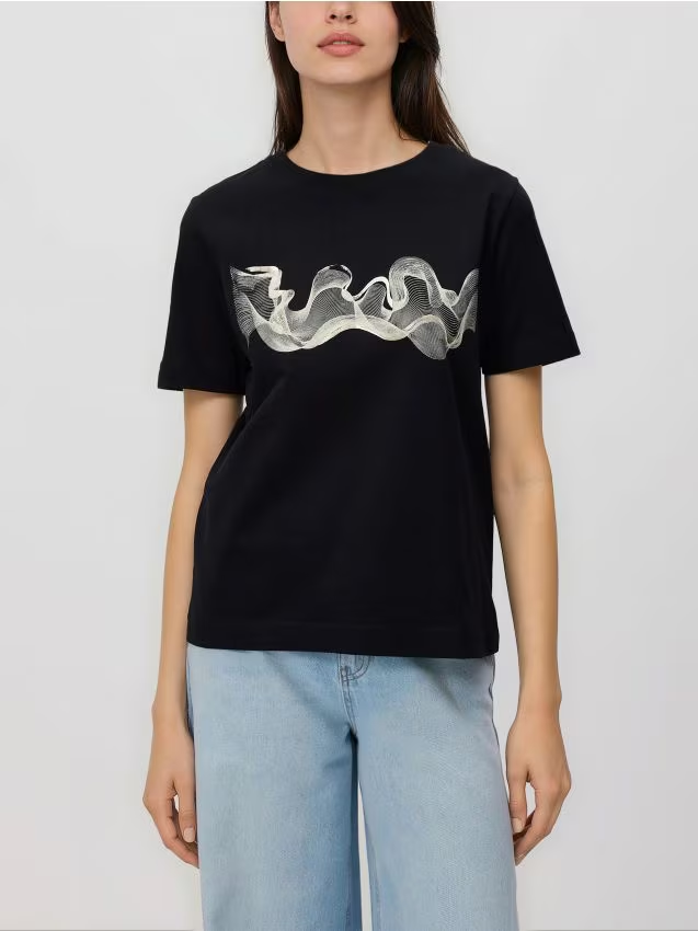Reserved - T-shirt z nadrukiem - czarny miniaturka