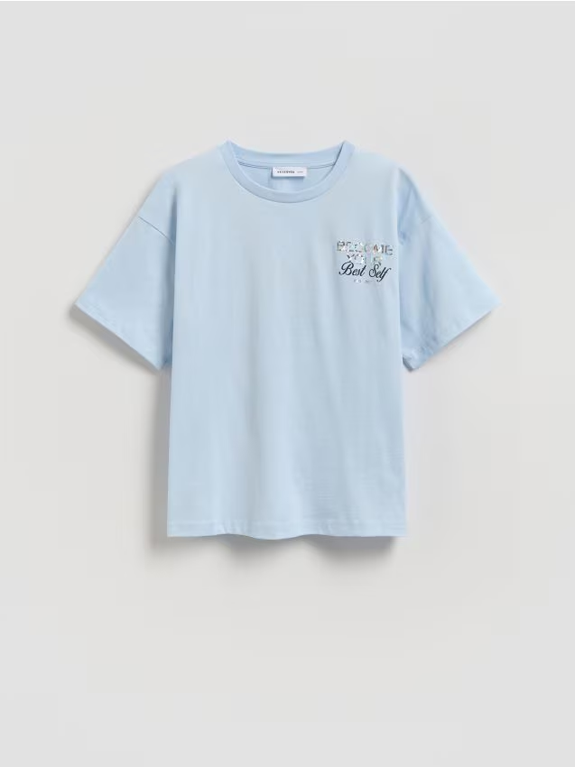 Reserved - T-shirt z nadrukiem na plecach - jasnoniebieski