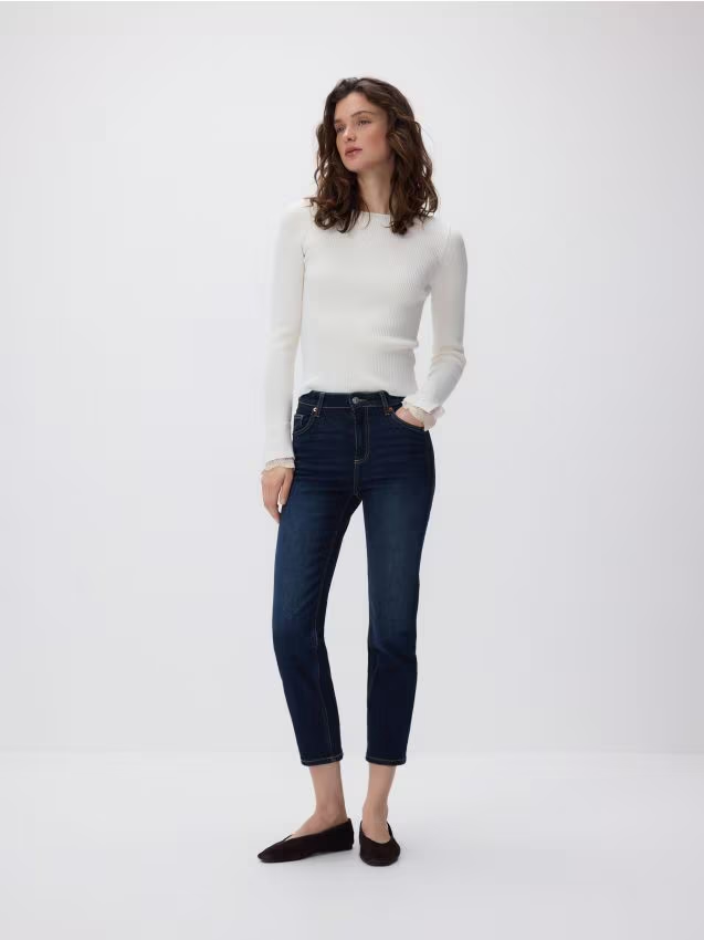 Reserved - Jeansy straight - granatowy miniaturka