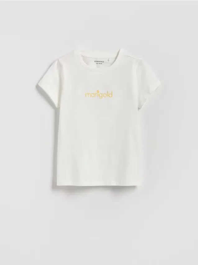 Reserved - T-shirt z haftem - złamana biel