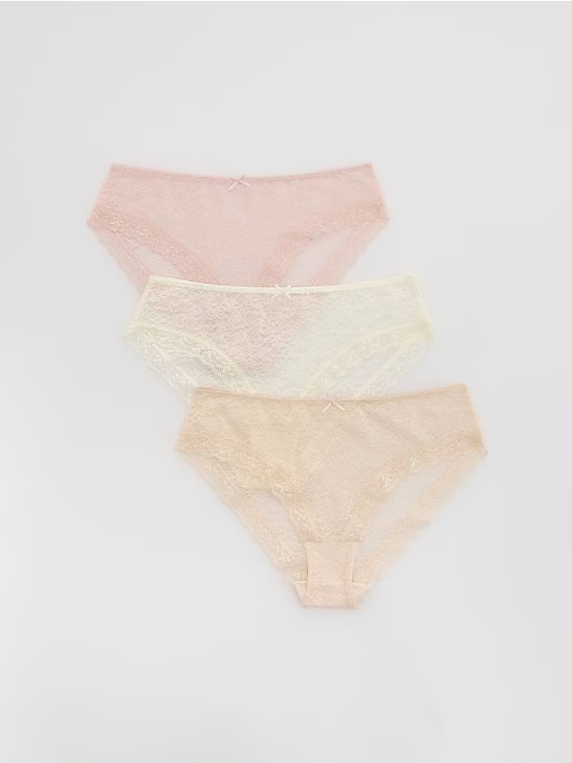 Reserved - Koronkowe majtki figi 3 pack - kremowy