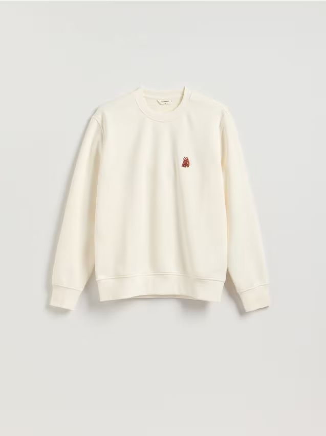 Reserved - Bluza z haftem - złamana biel