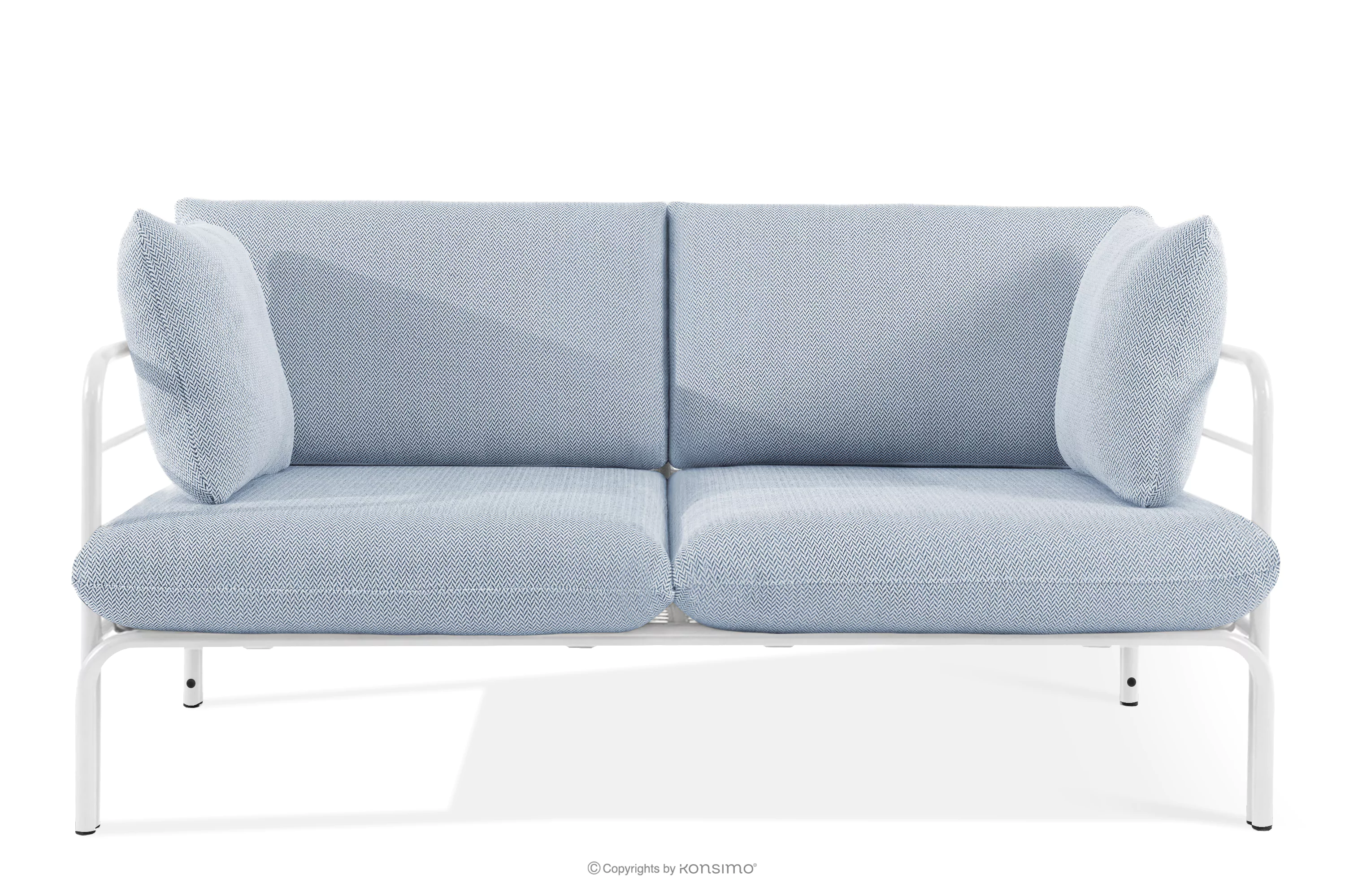 Loftowa sofa ogrodowa 2 na metalowych nogach biały/błękitny/biały RAMBE