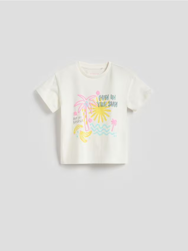 Reserved - T-shirt z nadrukiem - złamana biel miniaturka