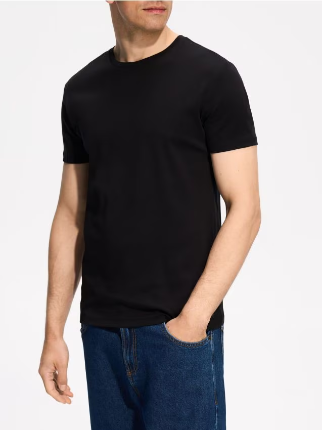 Reserved - T-shirt slim z bawełny pima - czarny