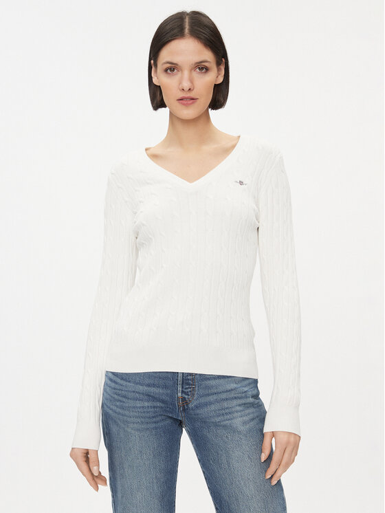 Gant Sweter 4800101 Biały Slim Fit