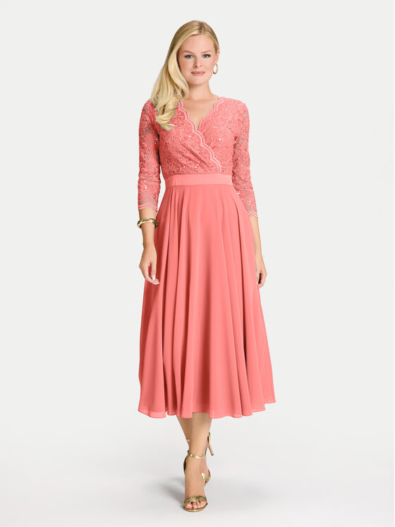 Swing Sukienka koktajlowa 5AE29100 Koralowy Regular Fit