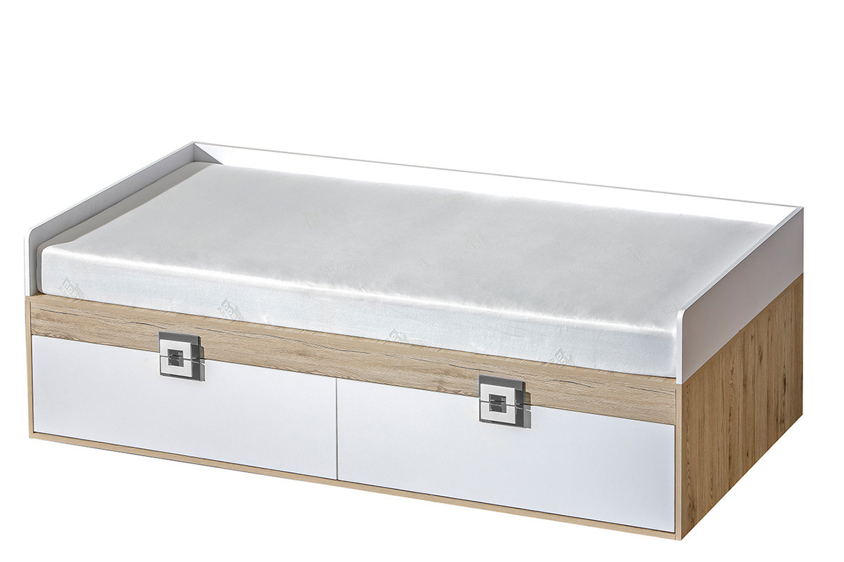 Kolorowe pojedyncze łóżko do pokoju dziecięcego 90 x 200 białe / jasny dąb / szare CAMBI