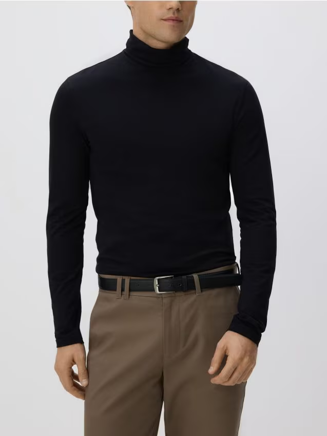 Reserved - Bawełniany longsleeve z golfem - czarny