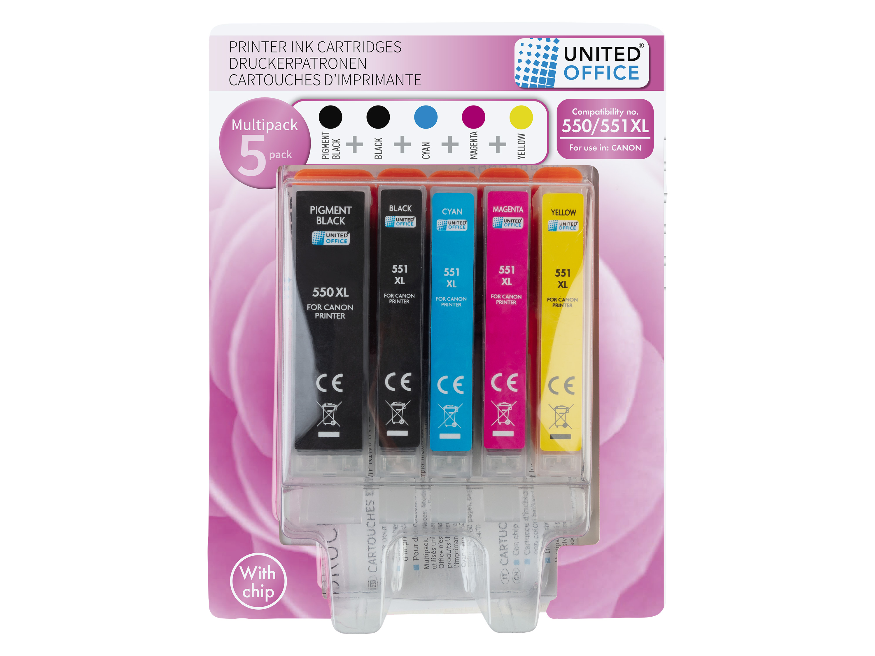 UNITED OFFICE® Wkłady atramentowe tusze do drukarki, 5 sztuk (550/551XL , 5-pak) miniaturka