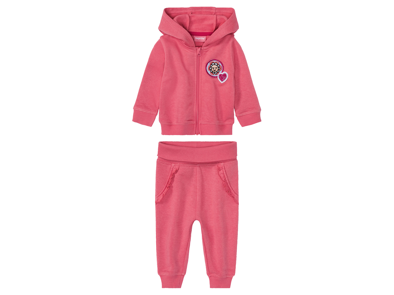 lupilu® Dres niemowlęcy z bawełną (bluzka + spodnie) (Różowy, 74/80)