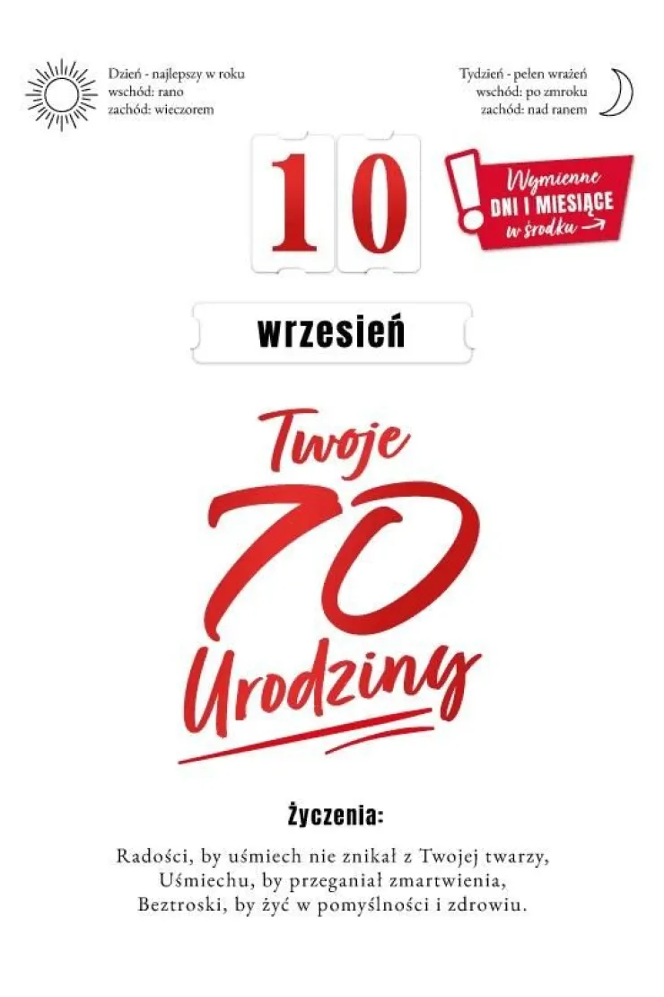 Karnet GM B6 70 Urodziny z ustawianą cyfrą i miesiącem
