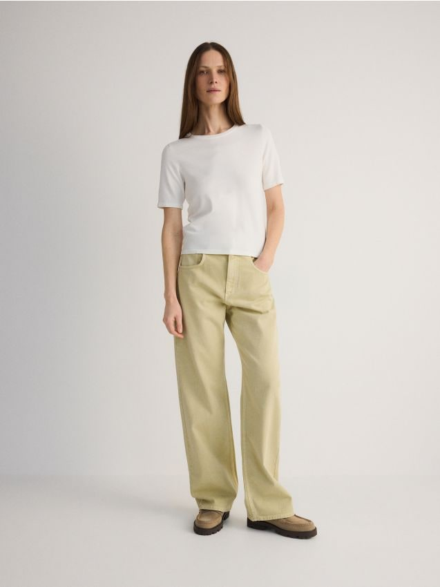 Reserved - Jeansy wide leg - zielony miniaturka