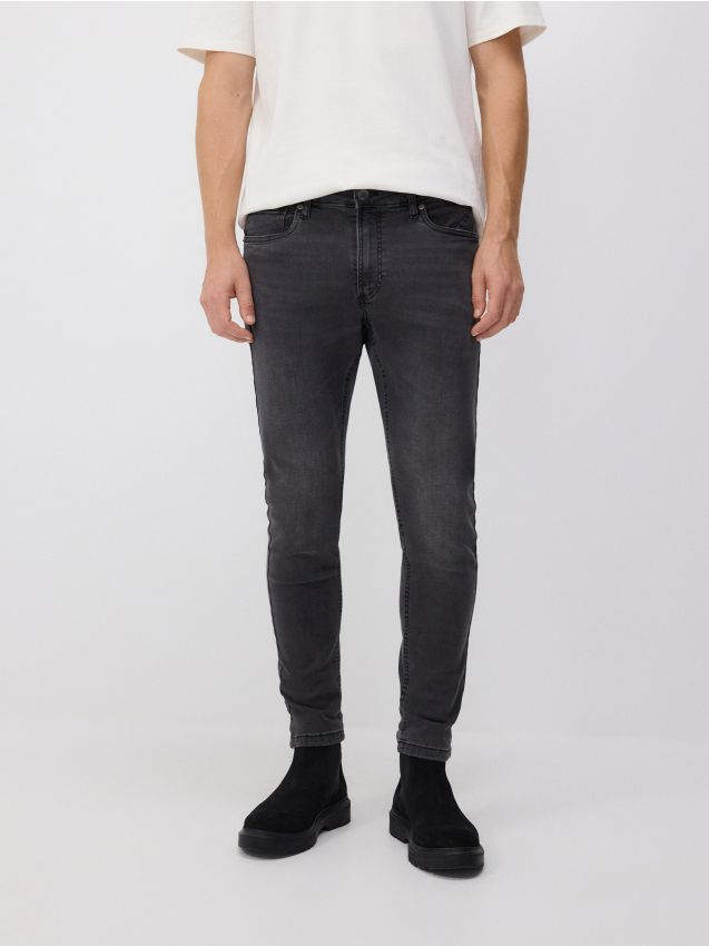 Reserved - Jeansy skinny z efektem sprania - szary