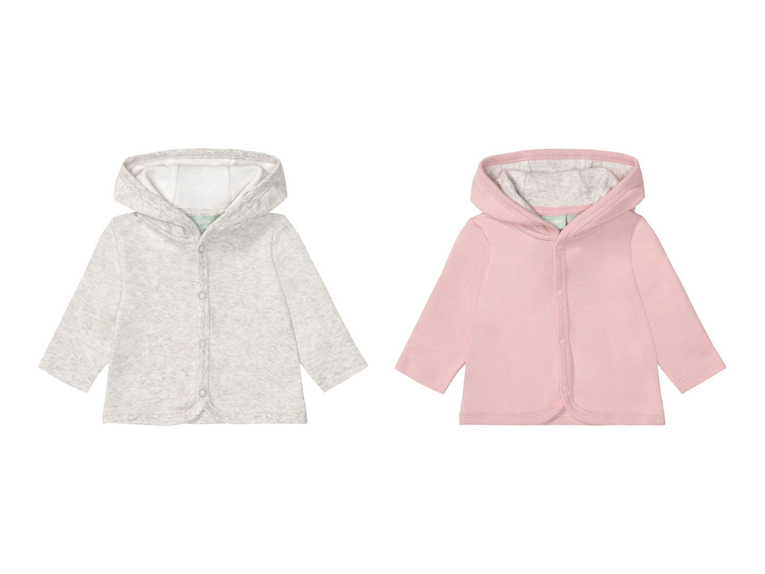 lupilu® Bluza niemowlęca z biobawełny z kapturem, 2 sztuki (Jasnoszary/różowy, 74/80)