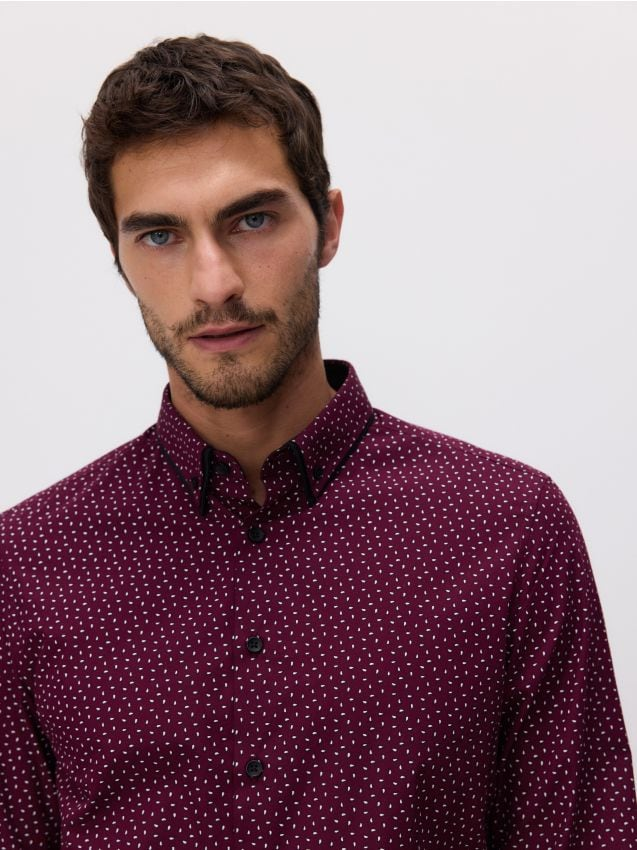 Reserved - Koszula slim fit z bawełną - bordowy