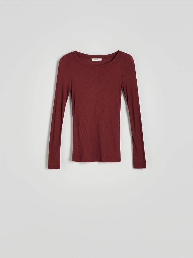 Reserved - Longsleeve z dodatkiem wiskozy - bordowy