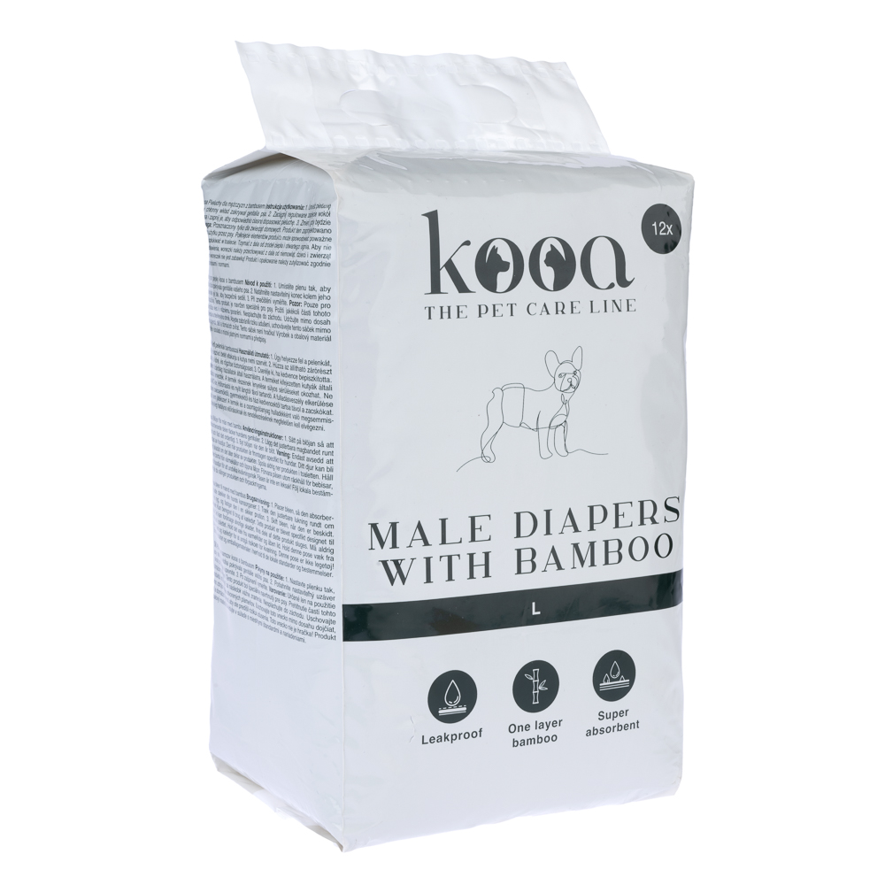 kooa pieluchy dla samców z bambusem - Rozmiar L: 53 - 76 cm, 12 sztuk